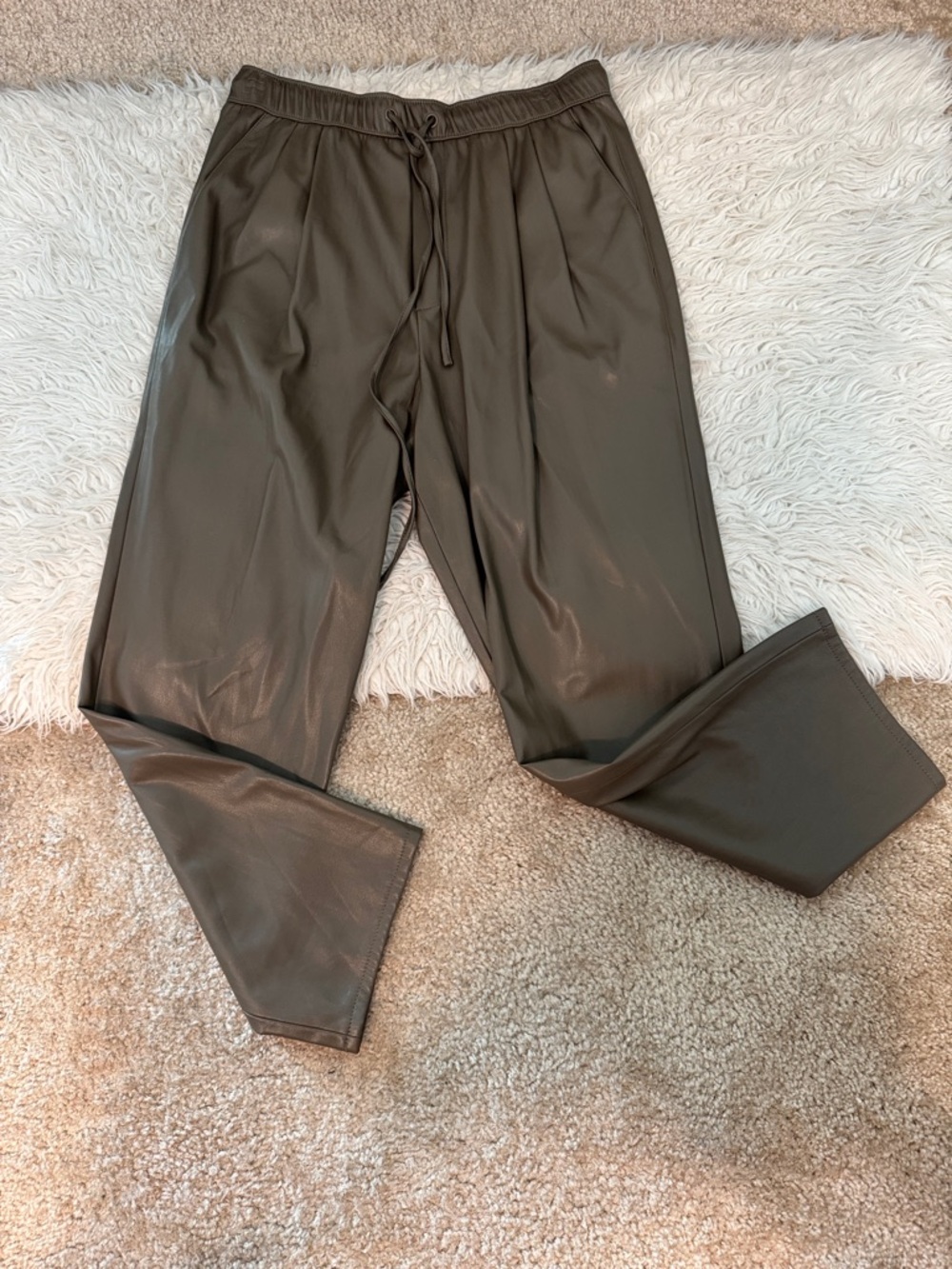 Zara Olive Faux-Leather Cropped Pull-On Pants
